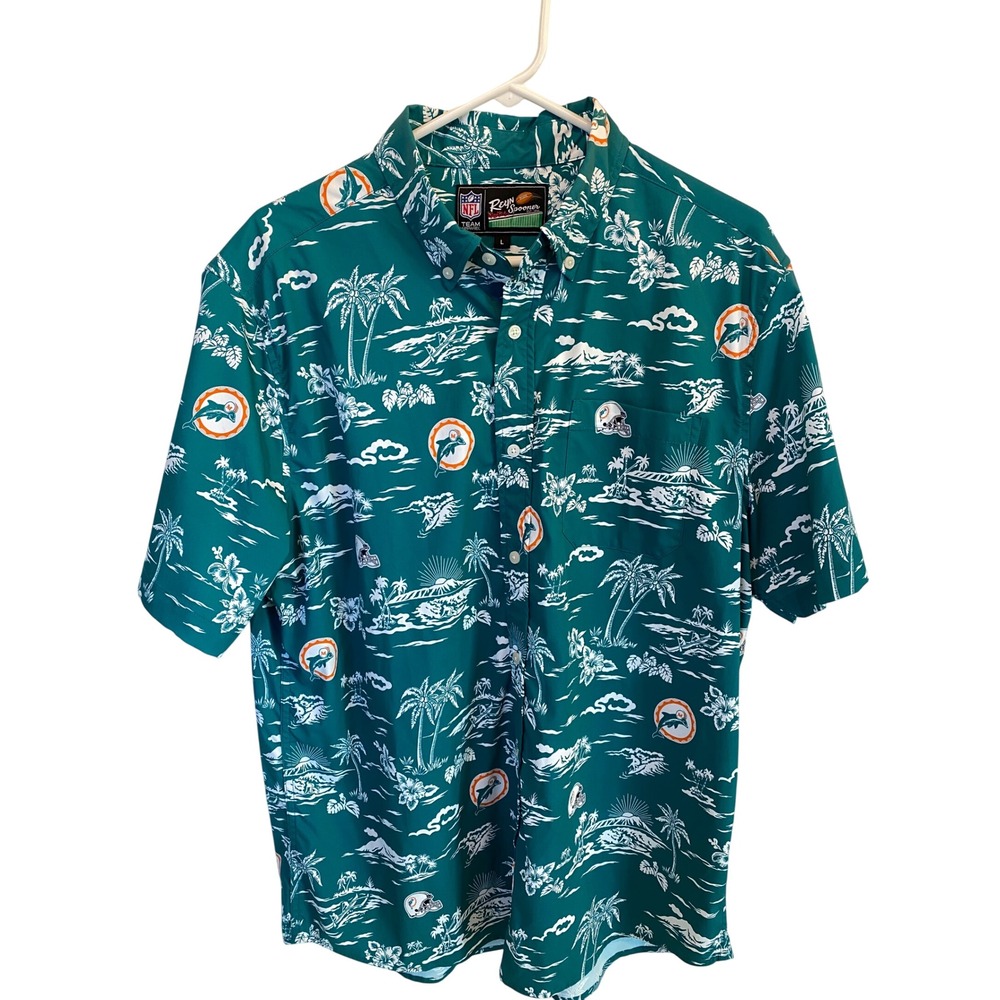 Reyn Spooner NFL Miami‎ Dolphins Hawaiian Button Up Shirt Men's Large Aloha